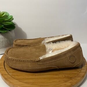 Fireside by Dearfoams Suede Moccasins Shearling‎ Indoor Slippers Size 9